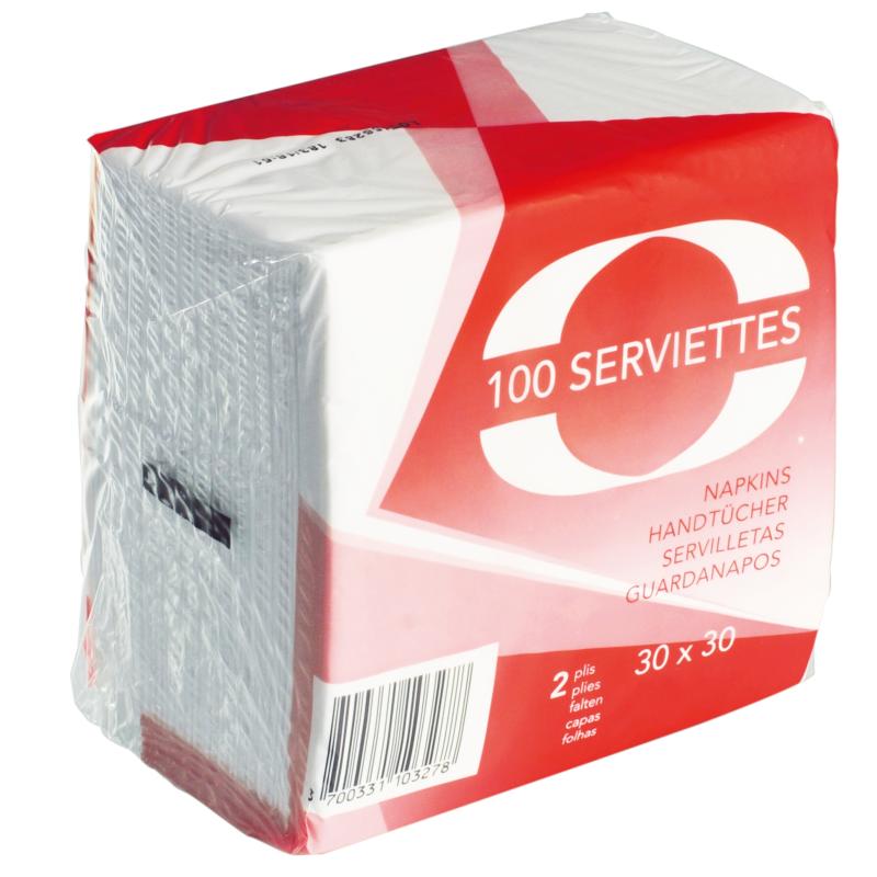 Serviettes 30x30 2F blanc par 100