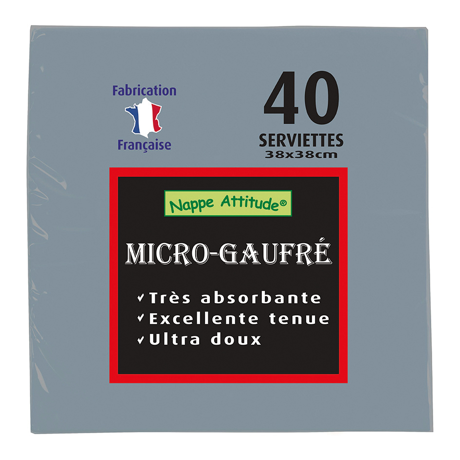 Serviettes Micro gaufrées Gris 38x38 les 40